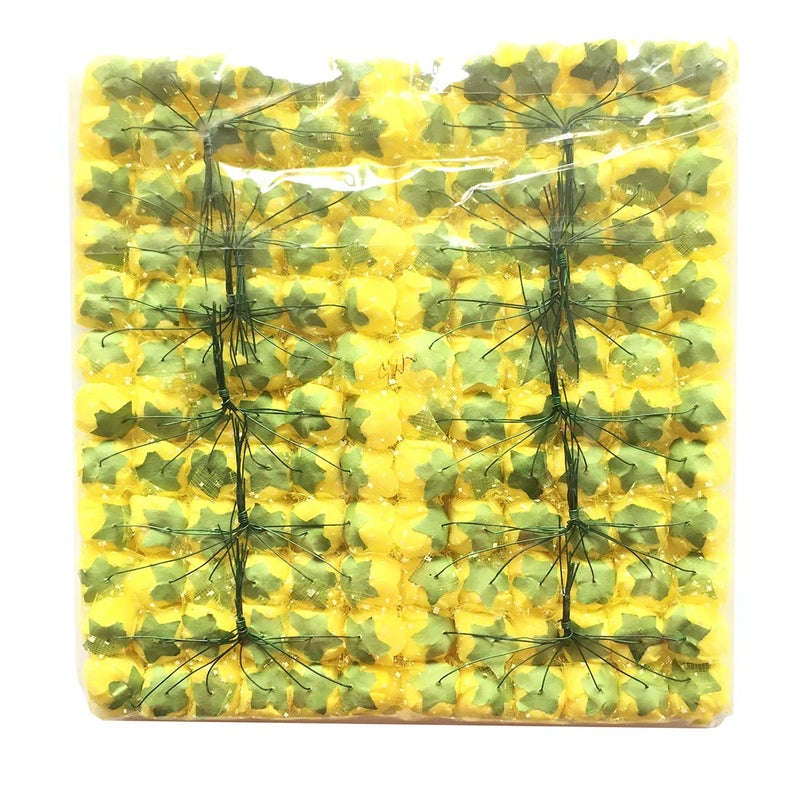 Artfen Mini Fake Rose Flower Heads 144pcs Mini Artificial Foam Roses DIY Wedding Flowers Accessories Make Bridal Hair Clips Headbands Dress (Bottom add Gauze) Yellow - Image 2